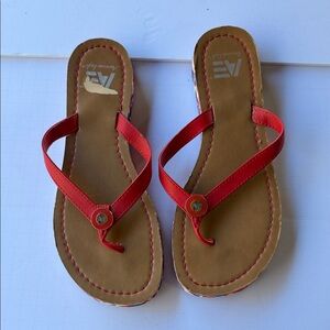 American Eagle Outfitters Red Thong Sandals with Brown Footbed